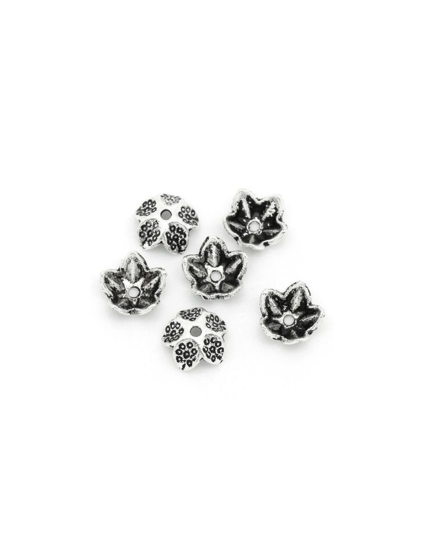 10 Perles Calotte Fleur Viel Argent - Diamètre 5 Mm - Neuf, Pour Création Bijoux
