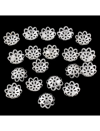 Lot De 10 Perles Calottes Coupelles En Forme De Fleur - Gris Argenté 16,5mm - Neuf Sans Marque