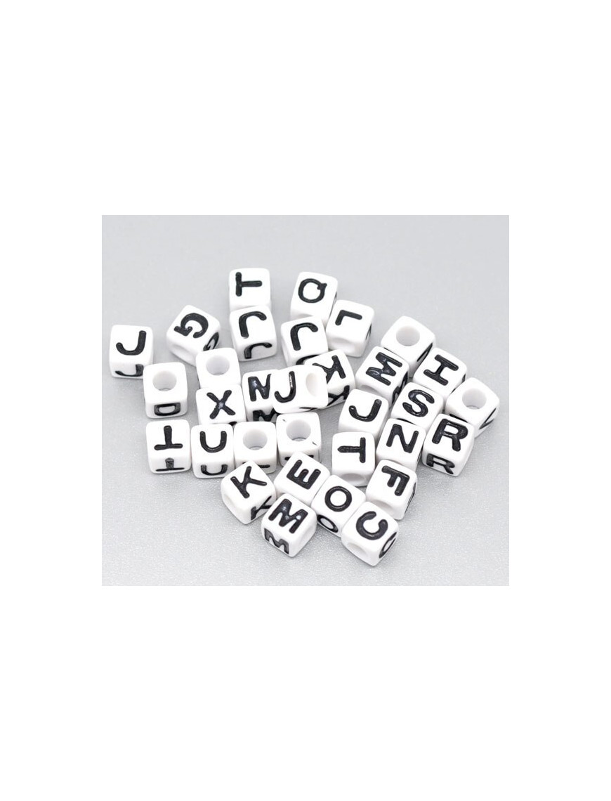 200 Perles Alphabet Cubes Blancs 6mm - Lettres Aléatoires Pour Création De Bijoux Et DIY