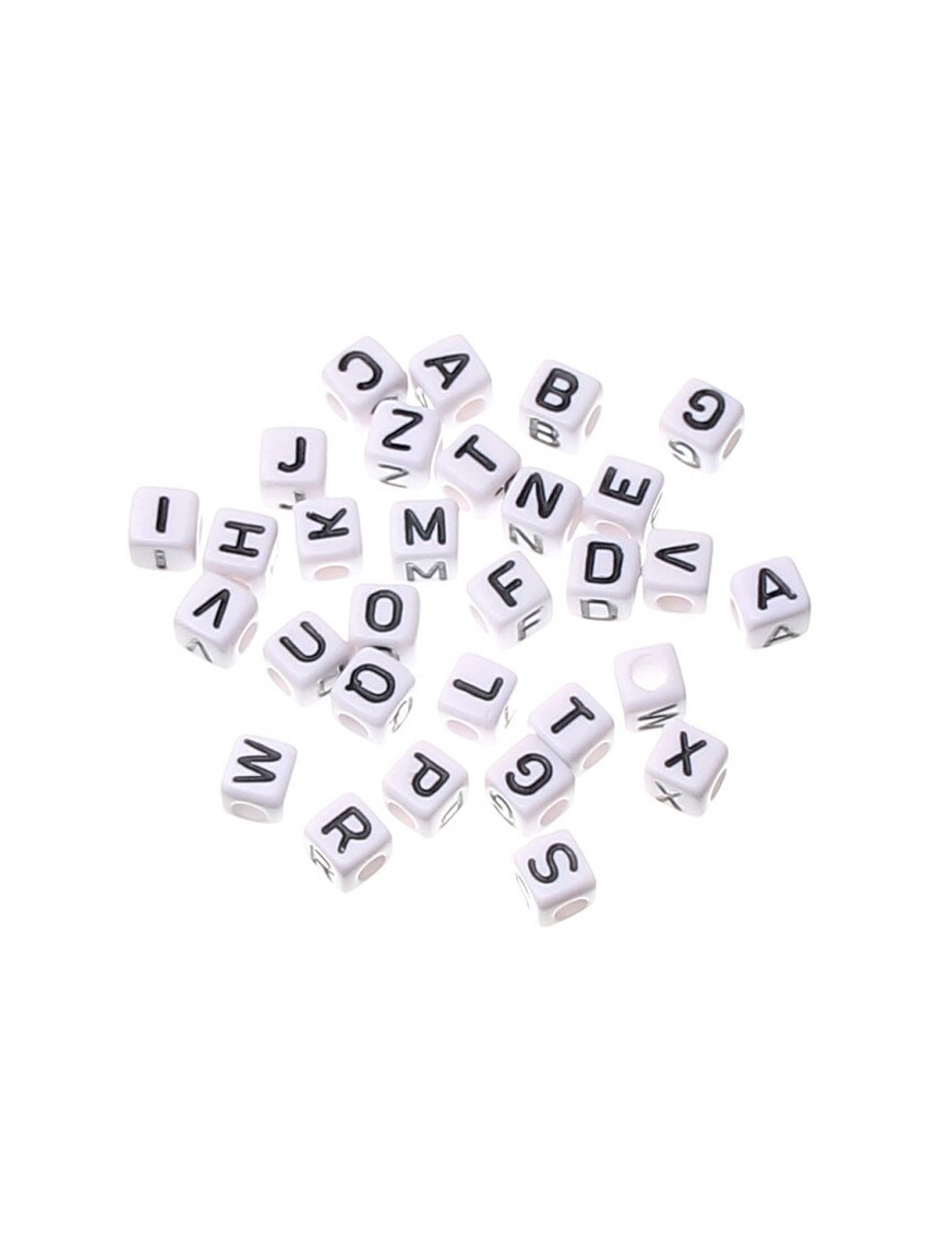 Perles Alphabet Acrylique 6mm Blanc - 20 à 100 Pièces, Lettres Au Choix, Pour Création Bijoux